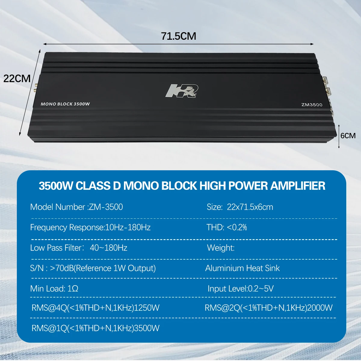 Class D Amplifier - Wzmacniacz samochodowy Zeming Audio ZM-3500 Monoblock