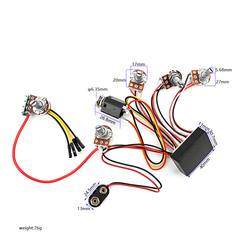 Passive Preamp - Wstępnie okablowany 3-pasmowy aktywny obwód basowy
